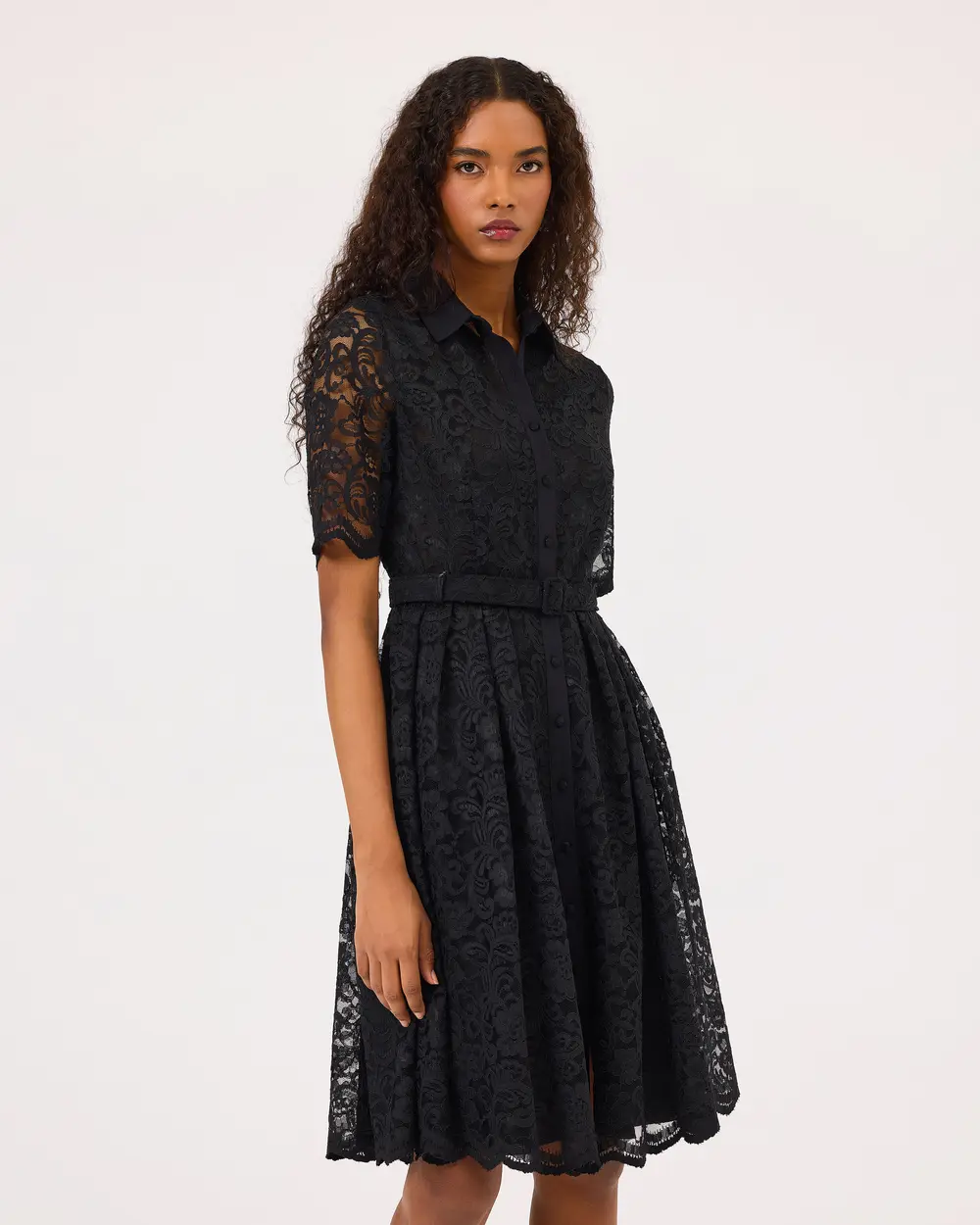 Shirt Collar Lace Dress