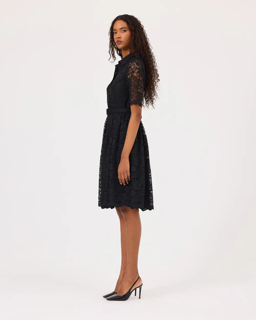 Shirt Collar Lace Dress