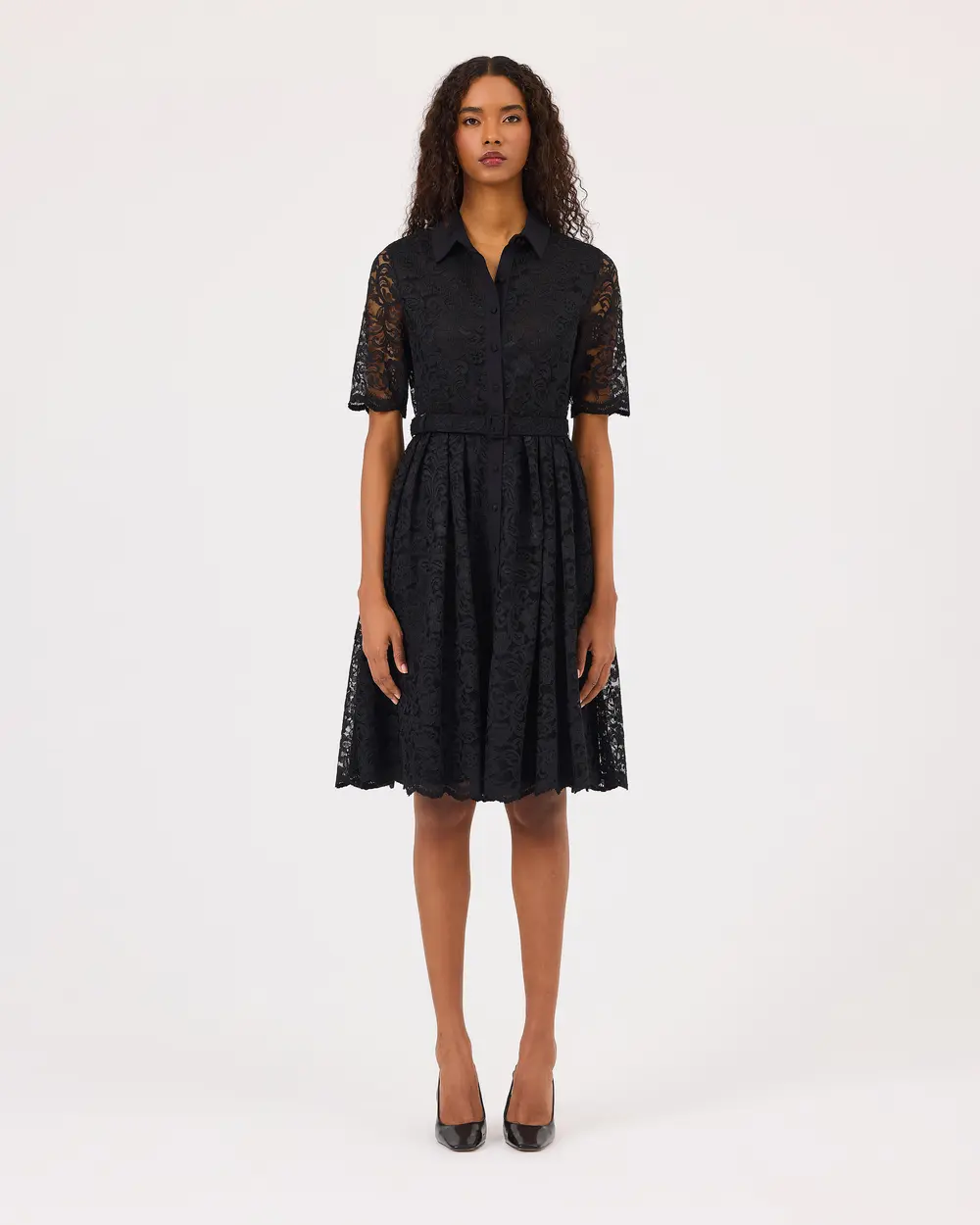 Shirt Collar Lace Dress