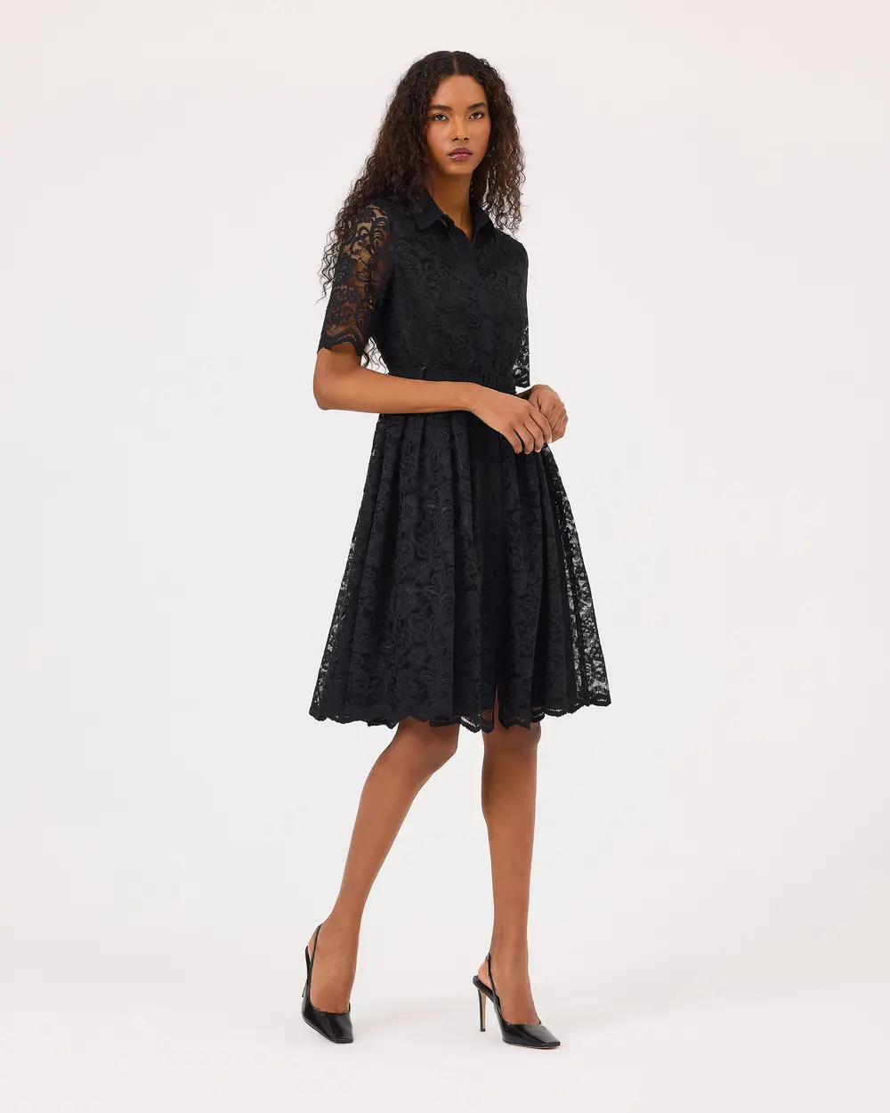 Shirt Collar Lace Dress