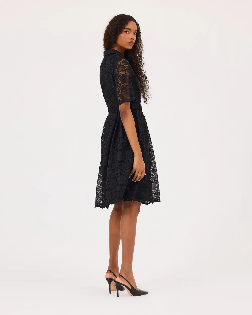 Shirt Collar Lace Dress