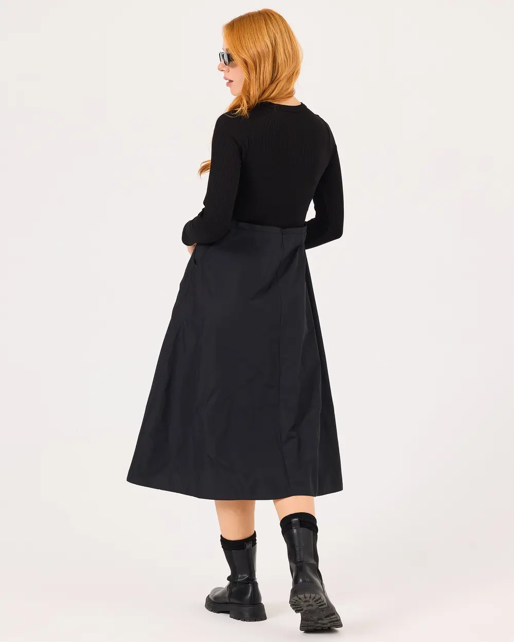 Double Fabric Long Sleeve Dress with Pockets