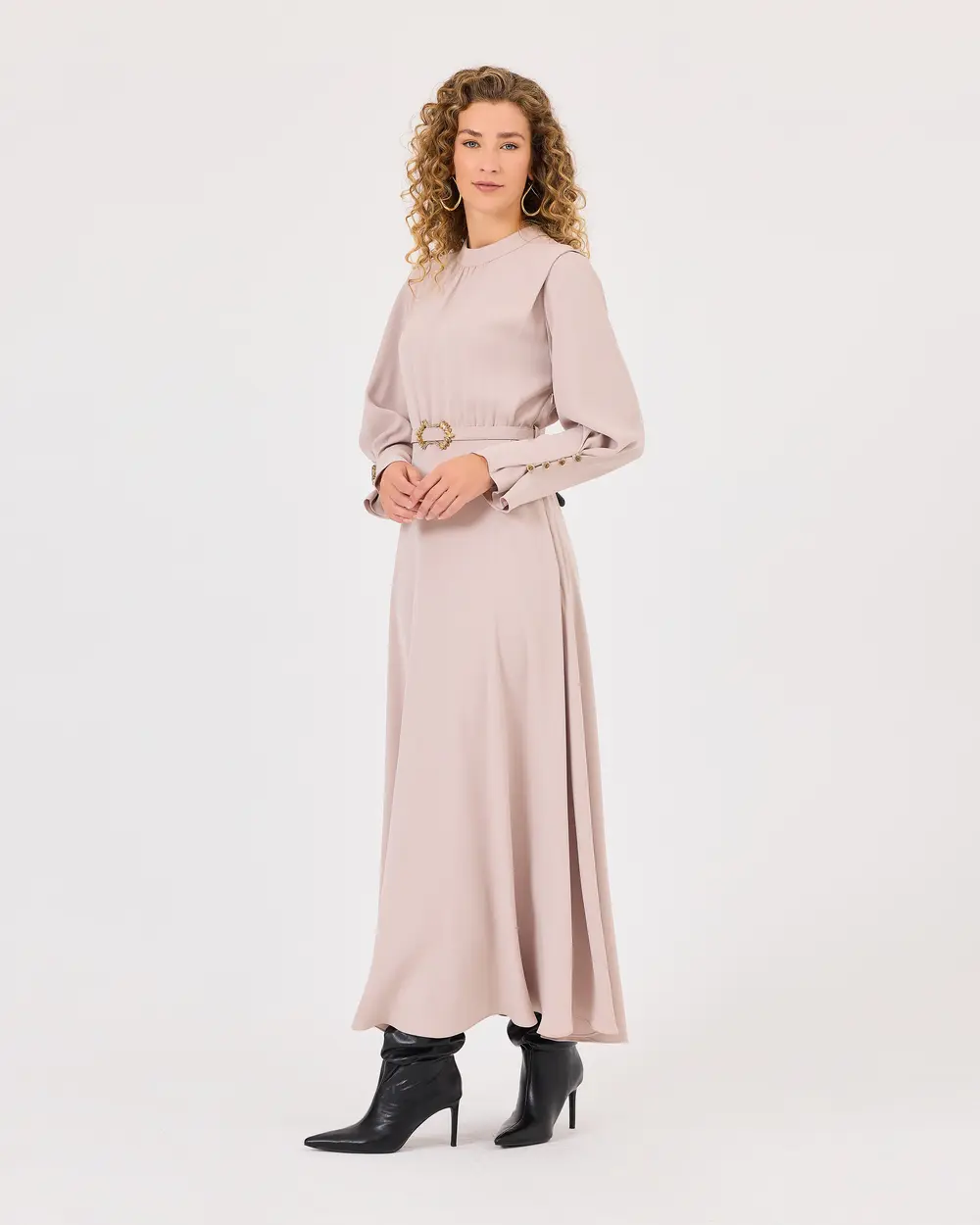 Zero Neck Belted Dress