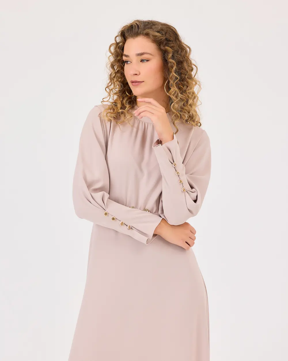 Zero Neck Belted Dress