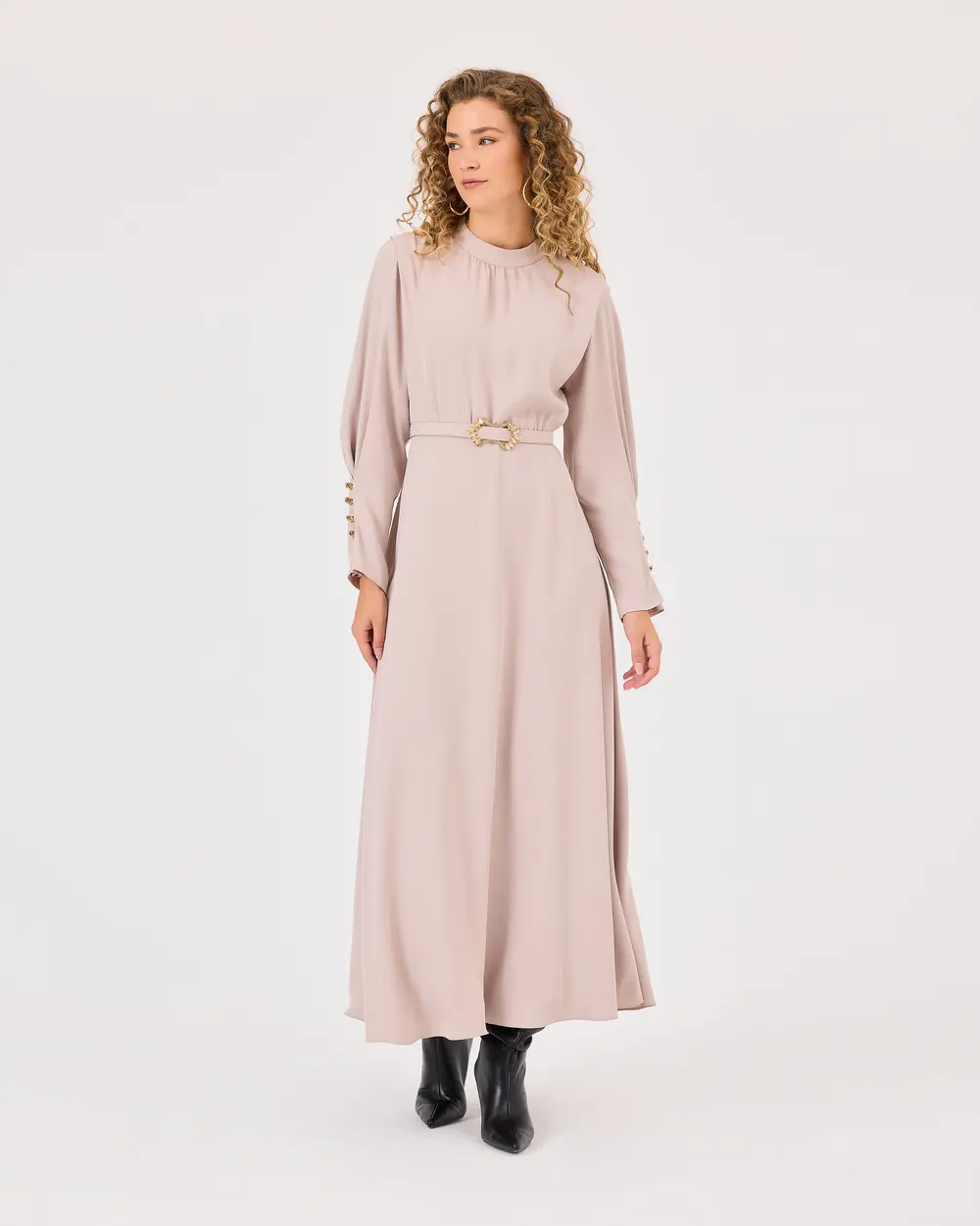 Zero Neck Belted Dress