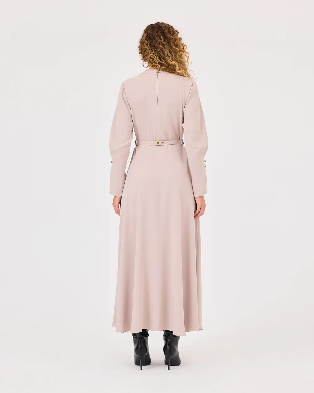 Zero Neck Belted Dress