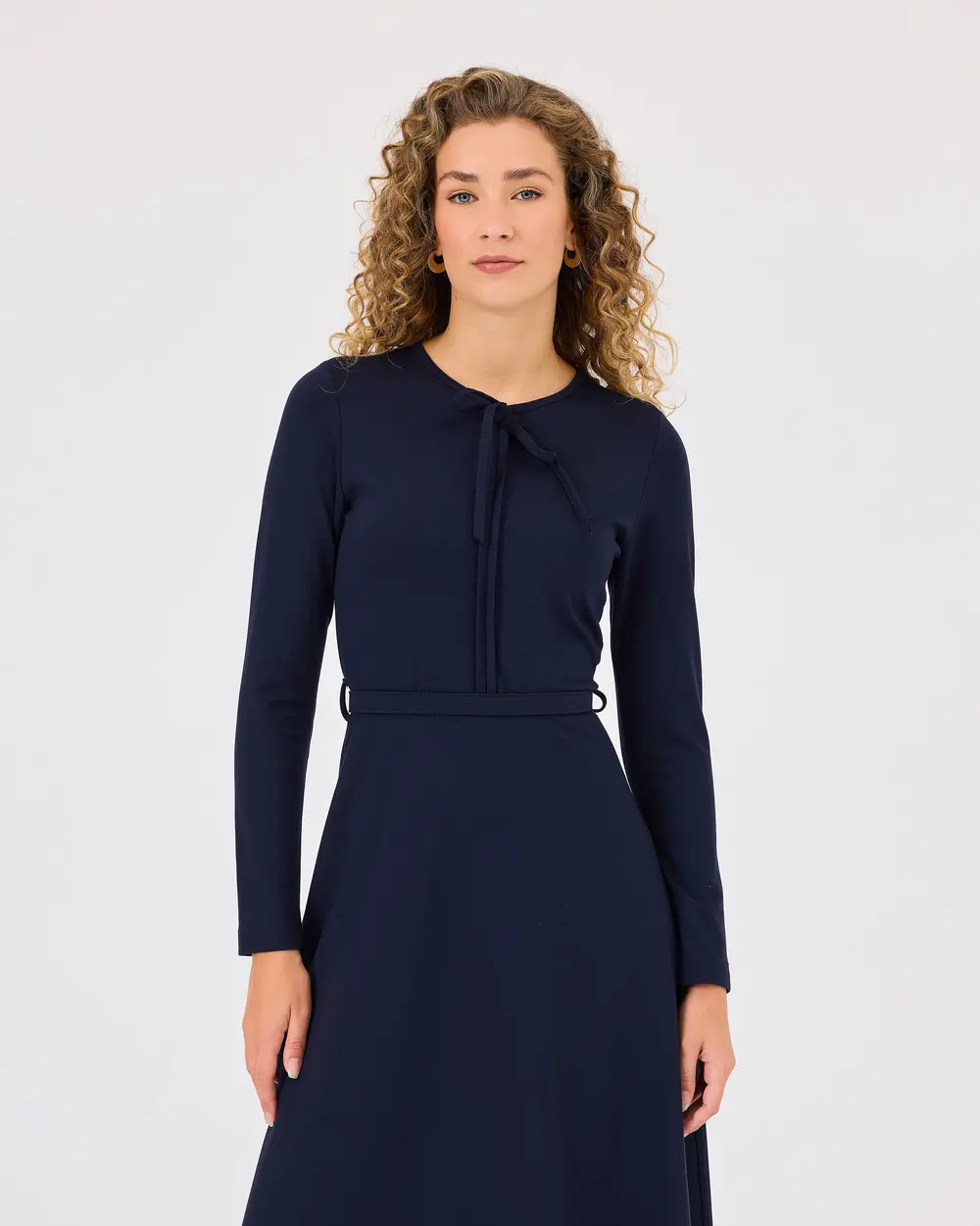 Zero Neck Belted Dress