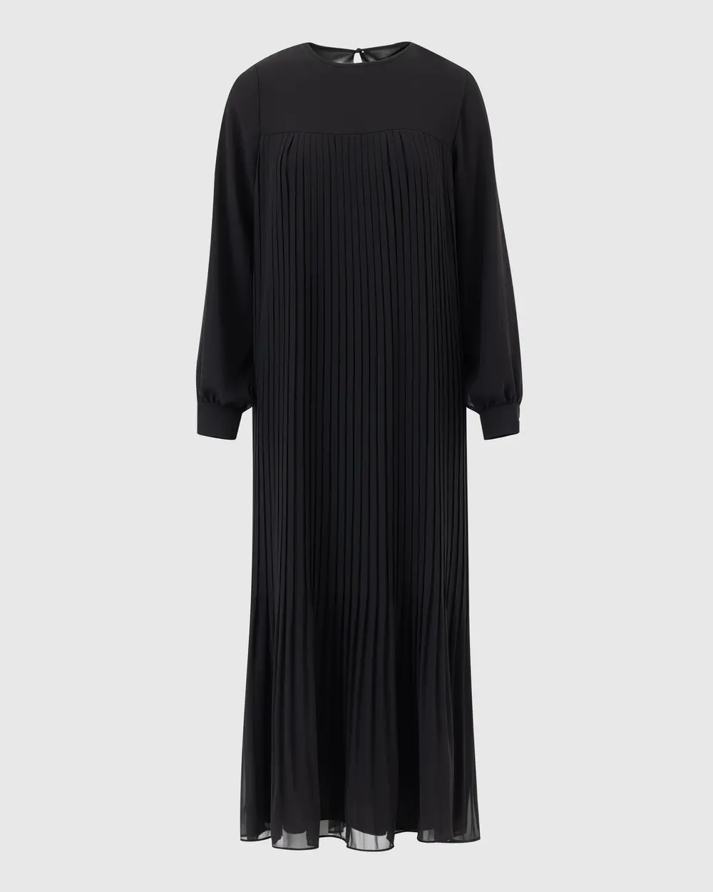 Round Neck Pleated Long Sleeve Dress