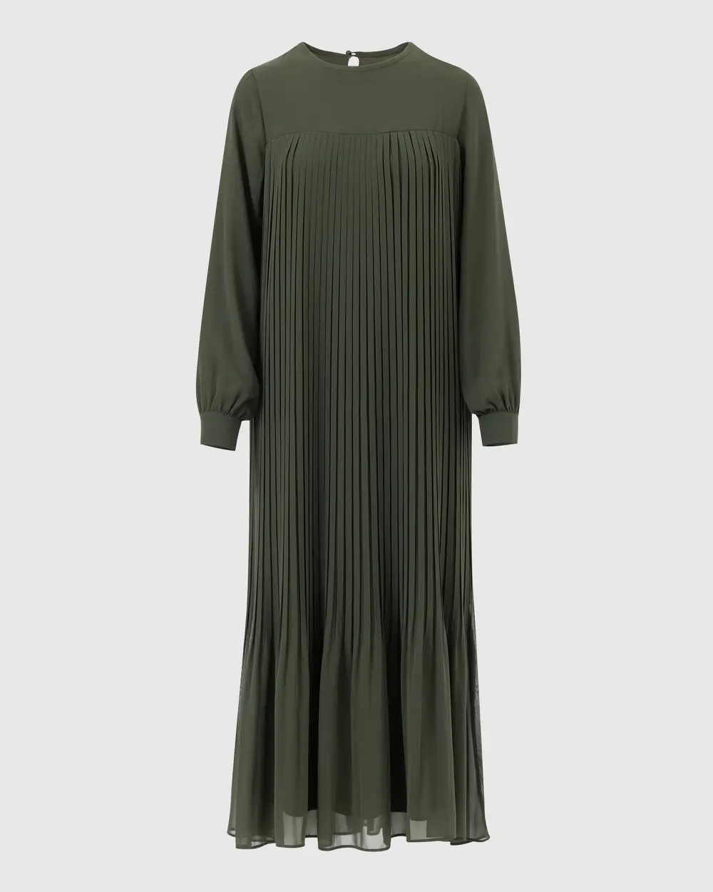 Round Neck Pleated Long Sleeve Dress