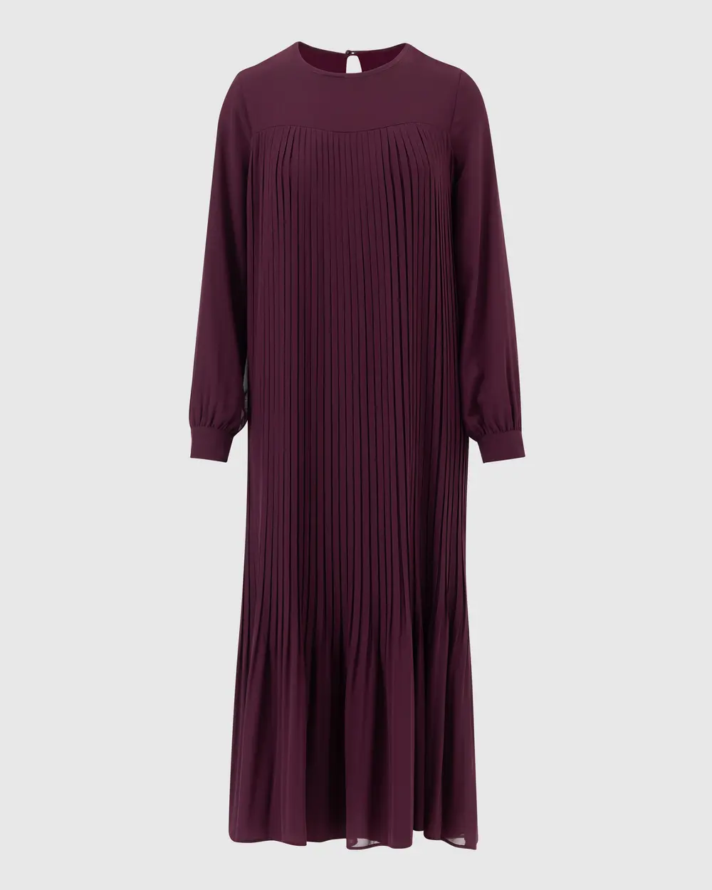 Round Neck Pleated Long Sleeve Dress