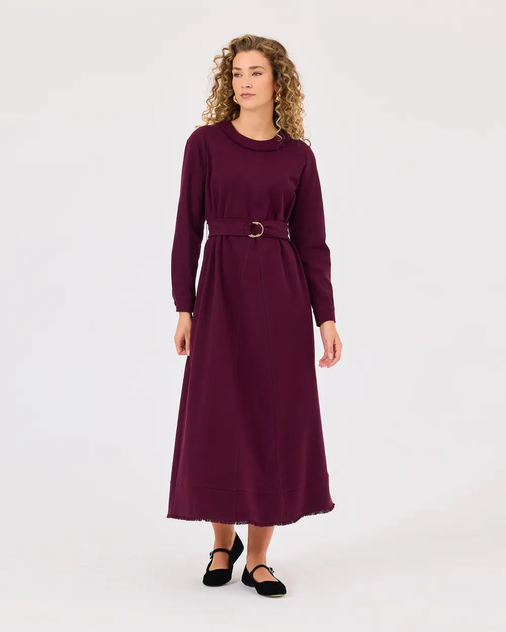 Round Neck Belted Dress