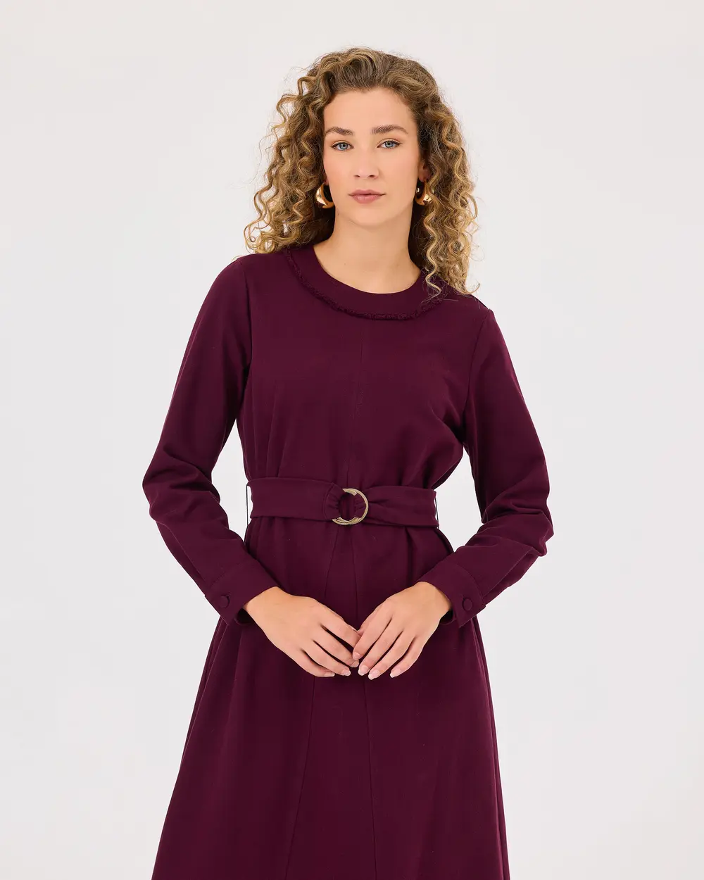 Round Neck Belted Dress