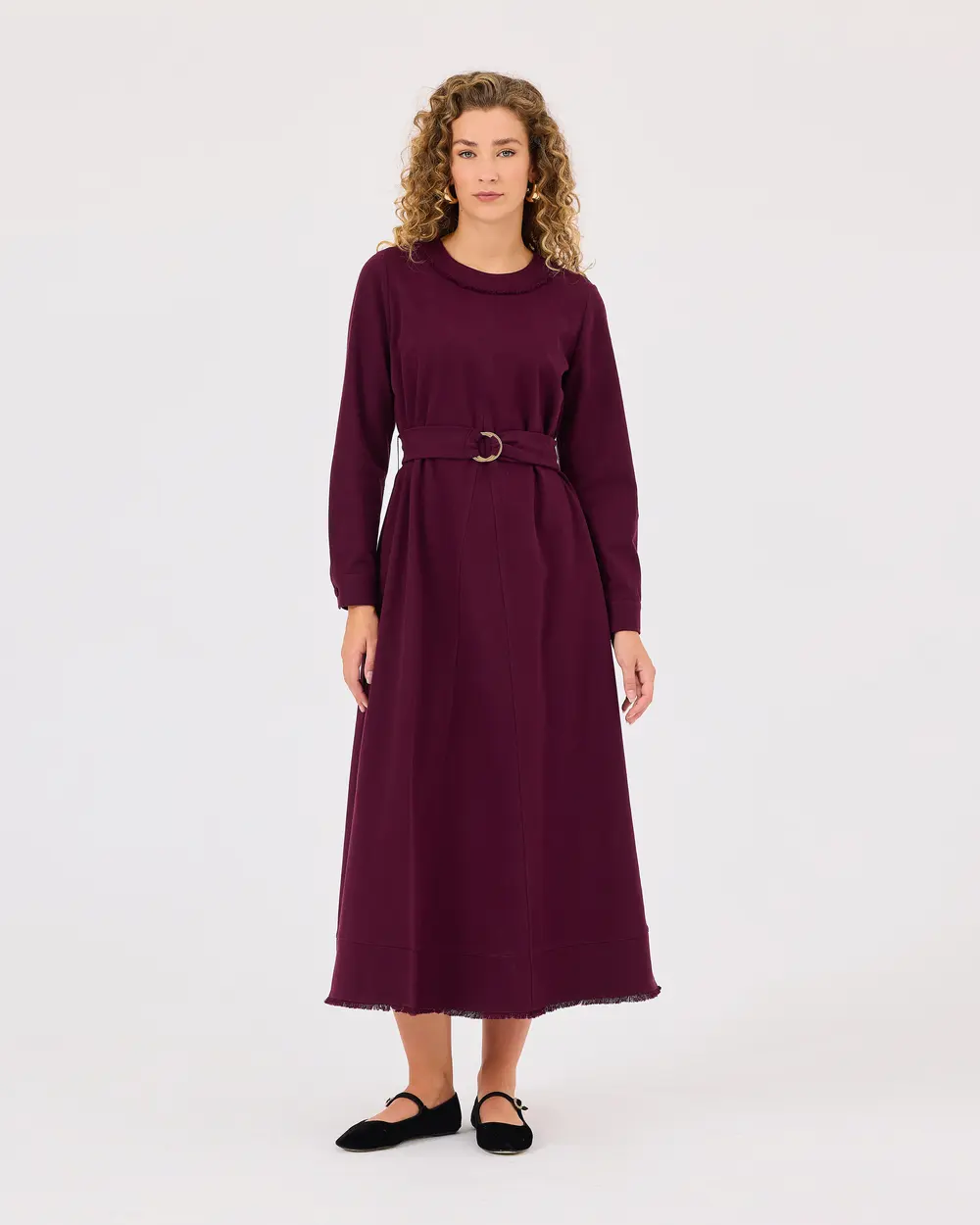 Round Neck Belted Dress