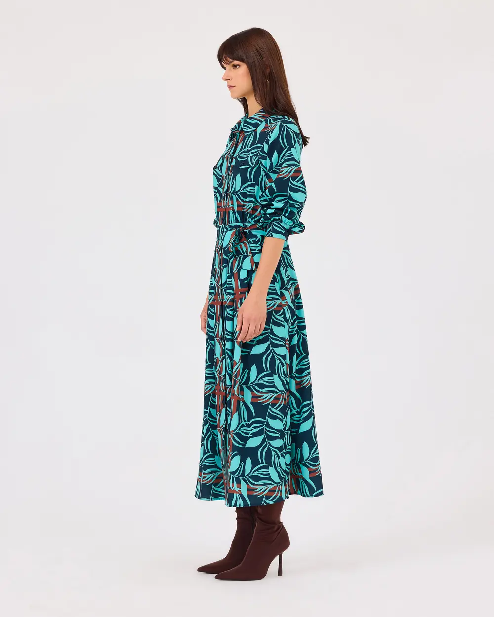 Patterned Buttoned Dress with Waist Ties