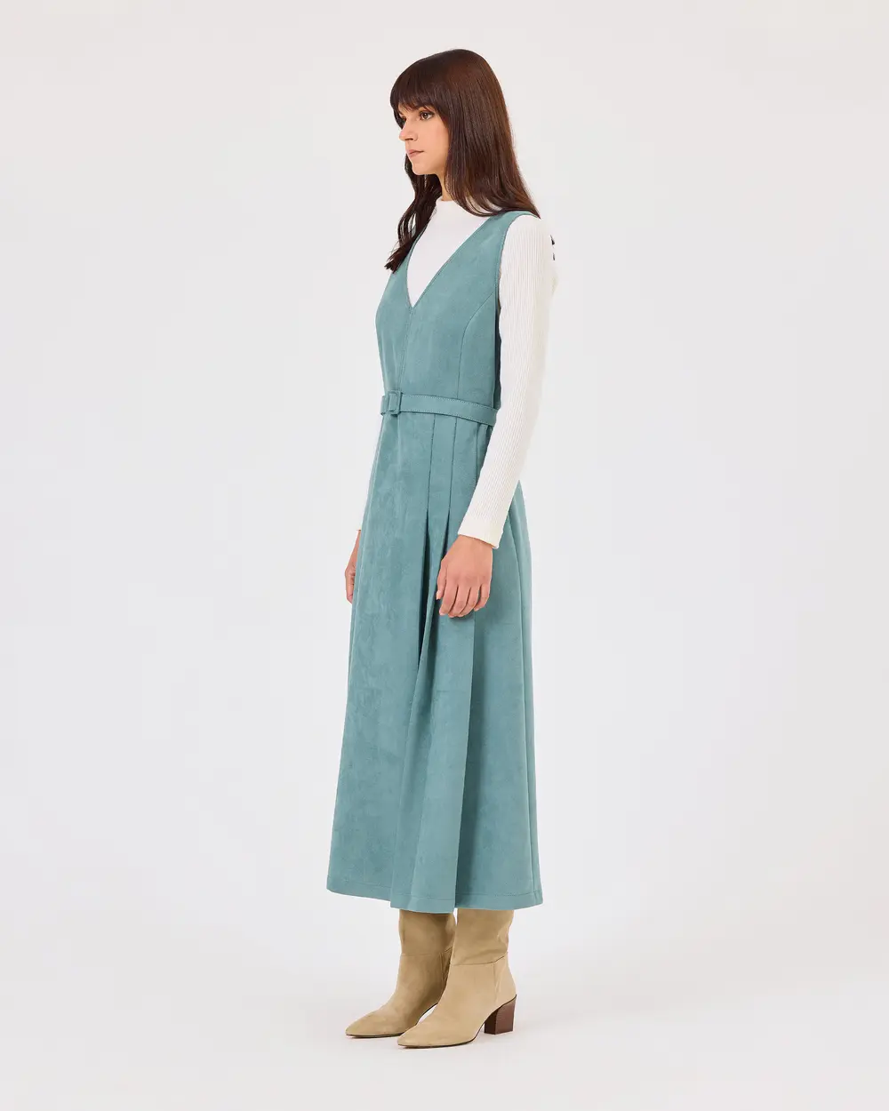 V-Neck Gilet Dress with Belt