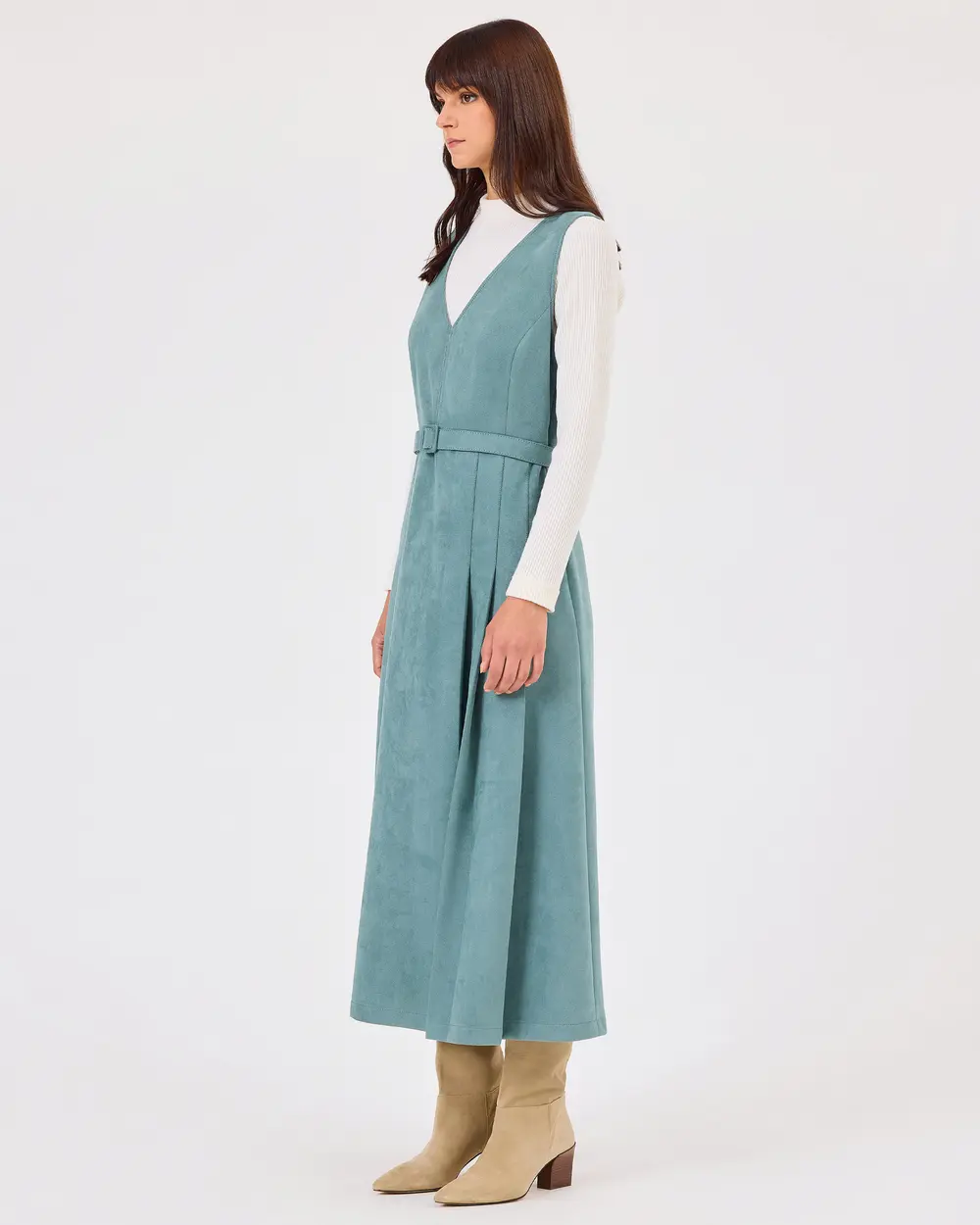 V-Neck Gilet Dress with Belt