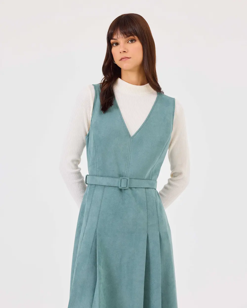 V-Neck Gilet Dress with Belt