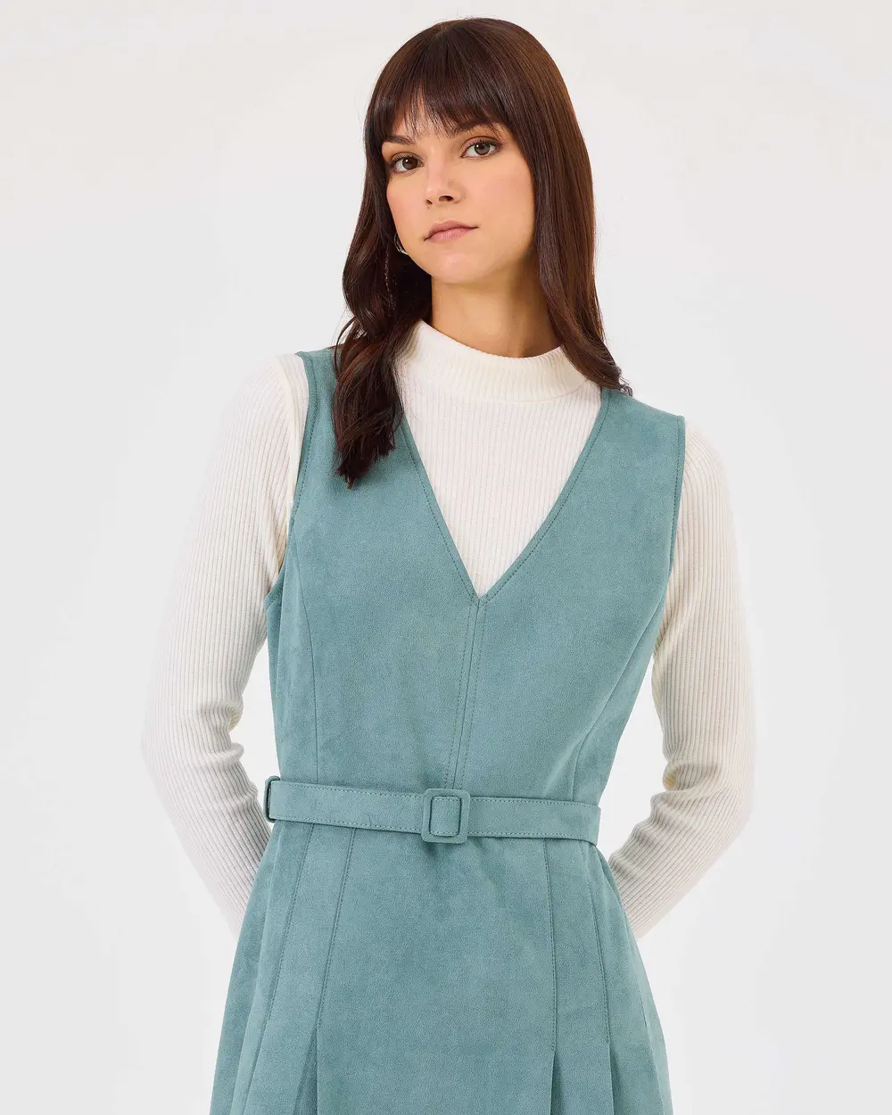 V-Neck Gilet Dress with Belt