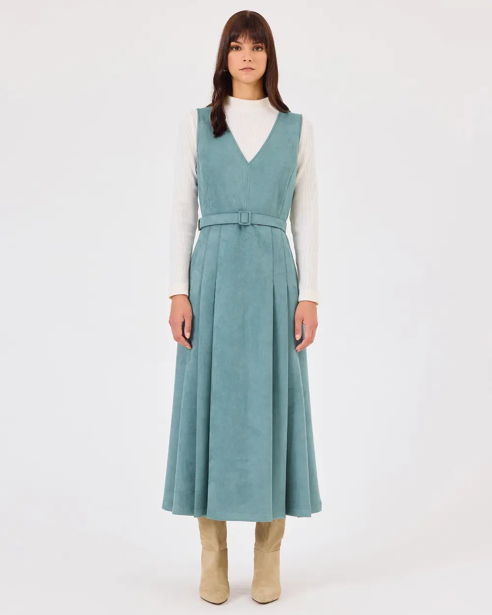 V-Neck Gilet Dress with Belt