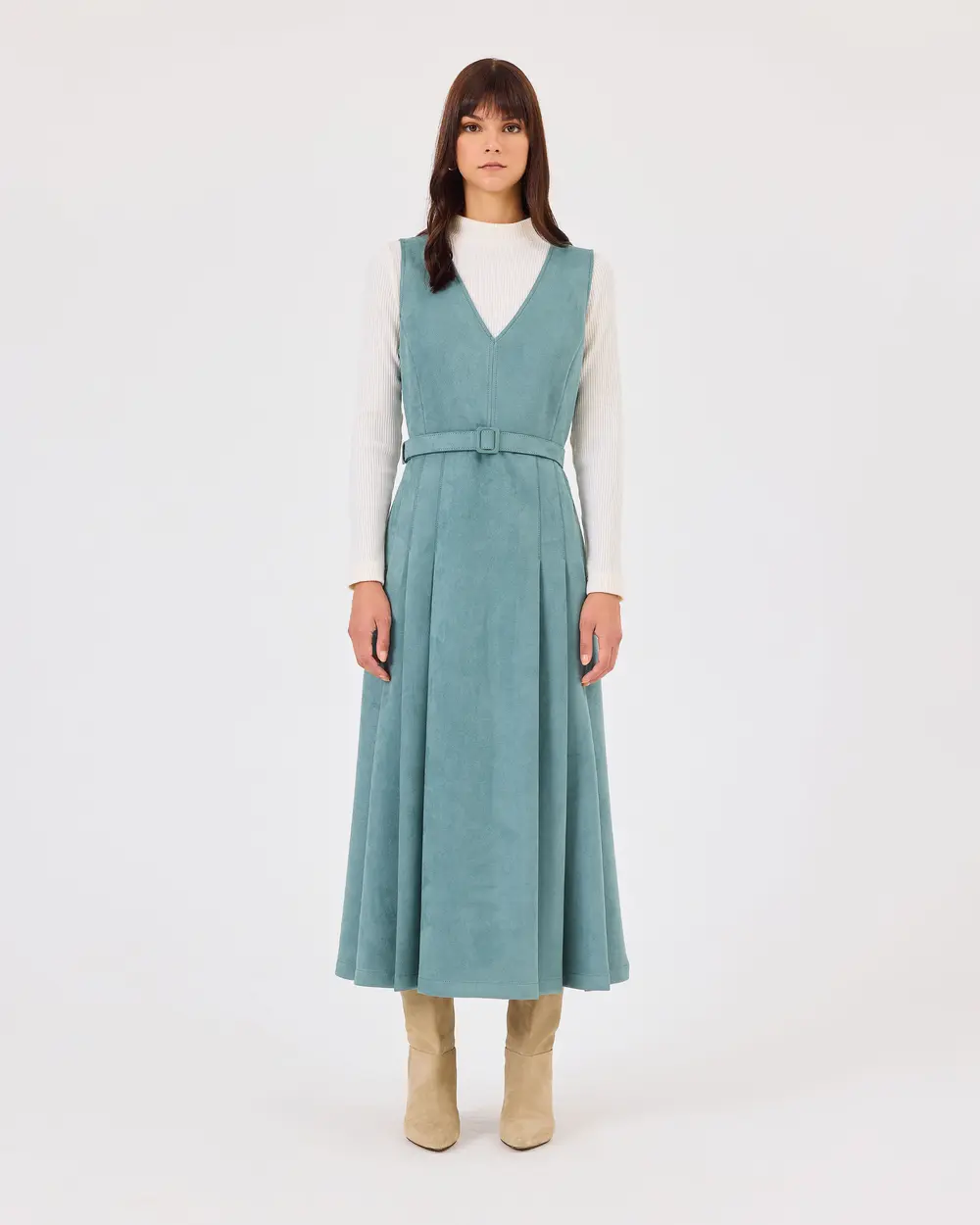 V-Neck Gilet Dress with Belt