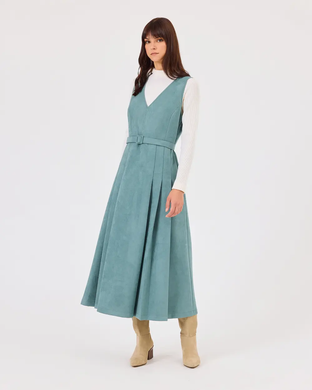 V-Neck Gilet Dress with Belt