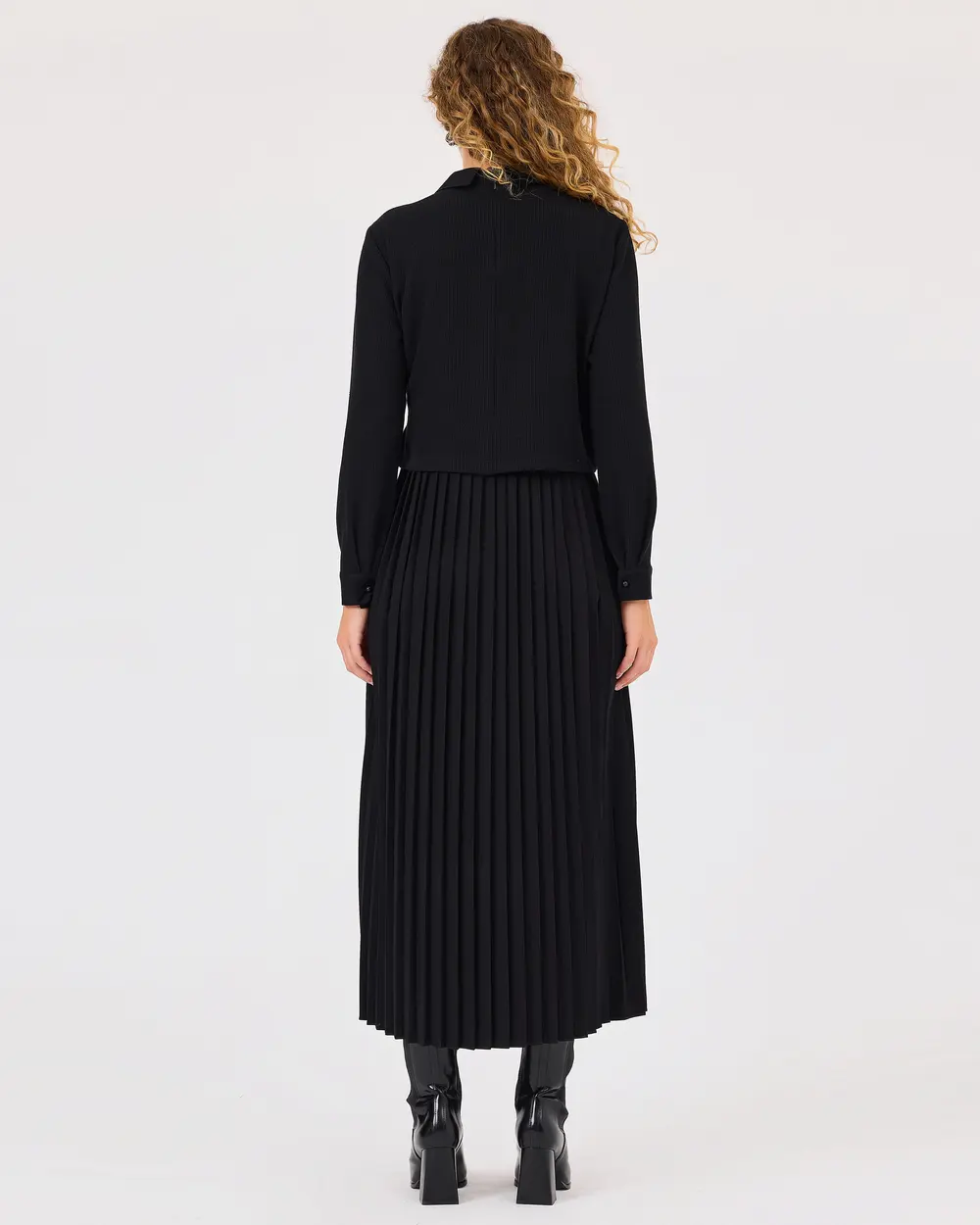 Pleated Dress with Shirred Waist