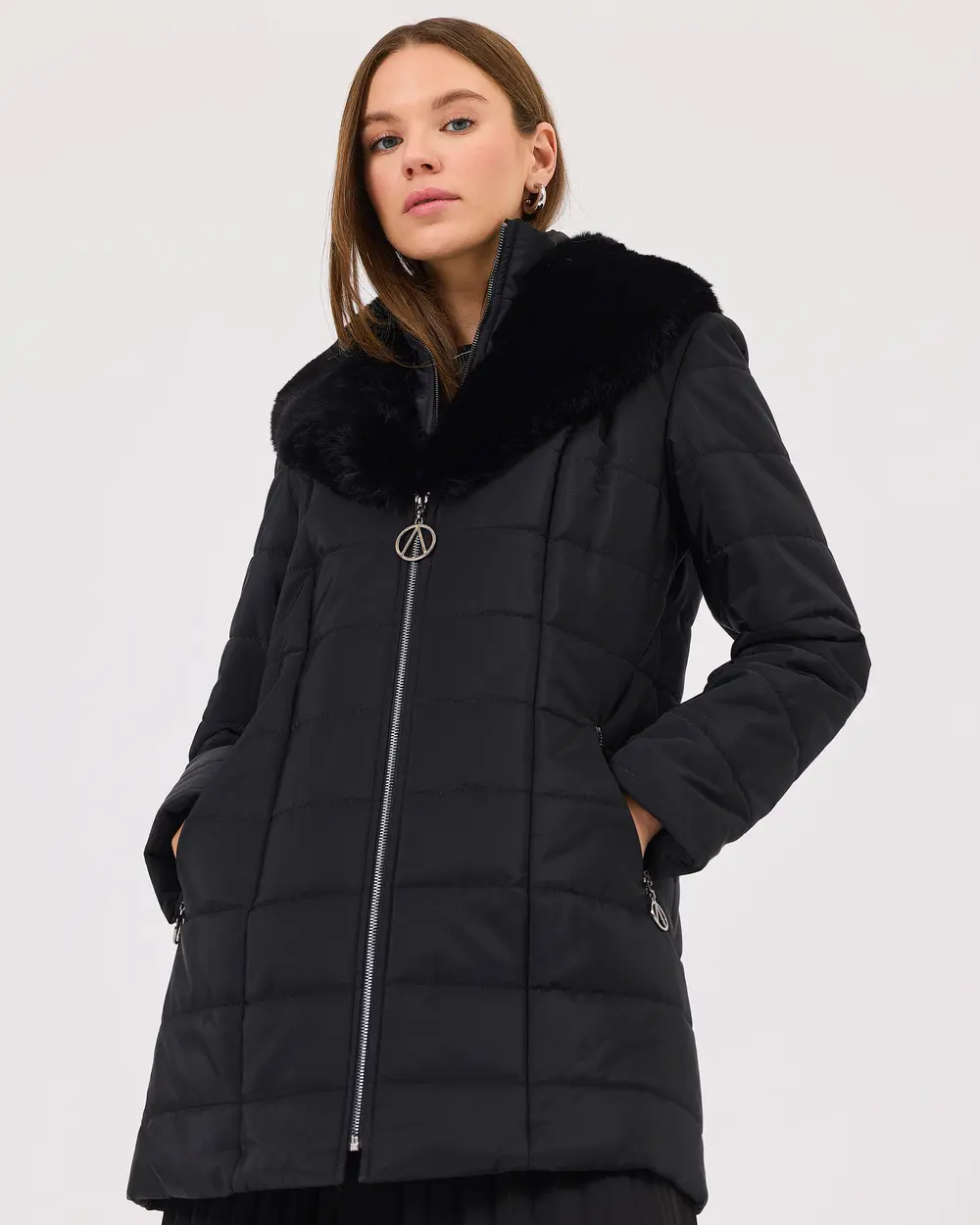 Fur Detailed Double Zippered Inflatable Coat