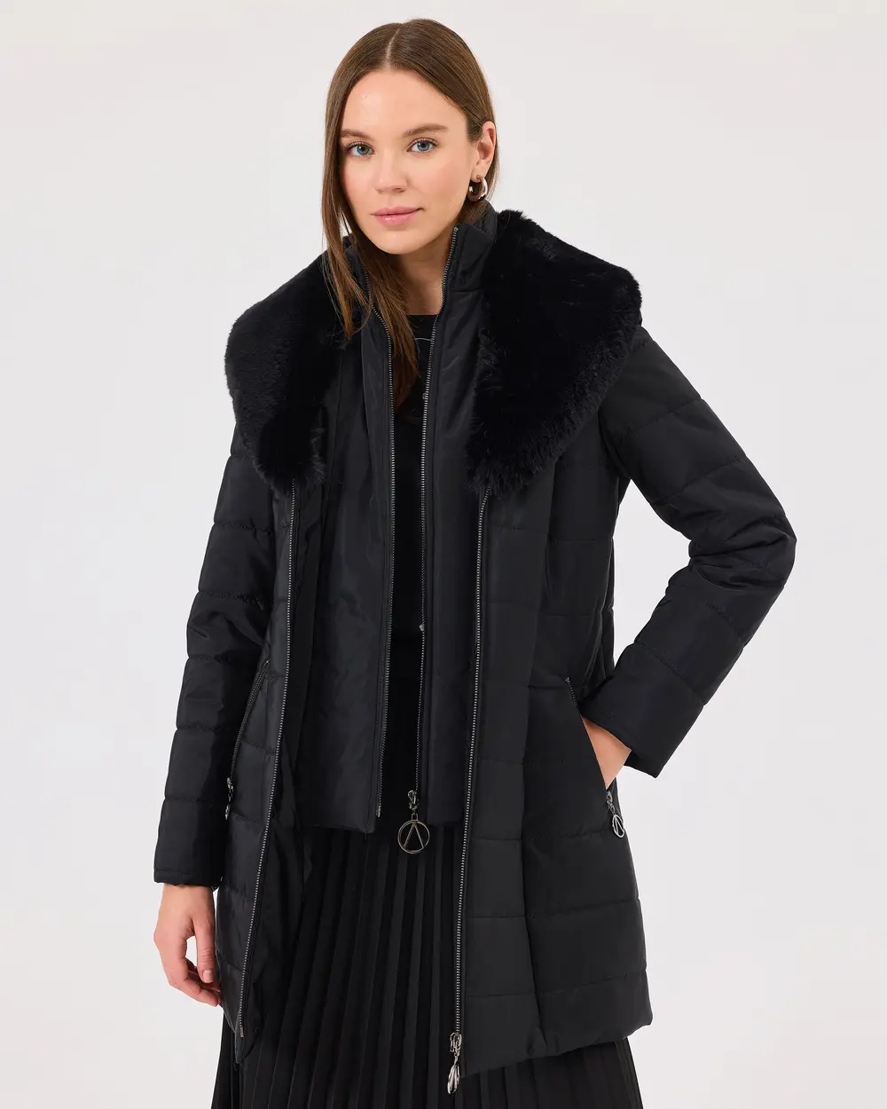 Fur Detailed Double Zippered Inflatable Coat