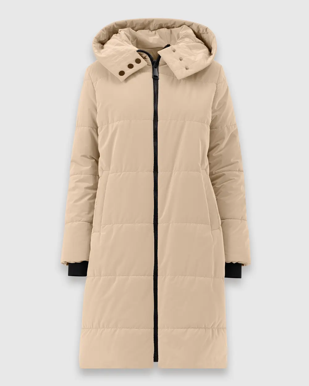 Knee-length Coat with Hooded Zipper Detail