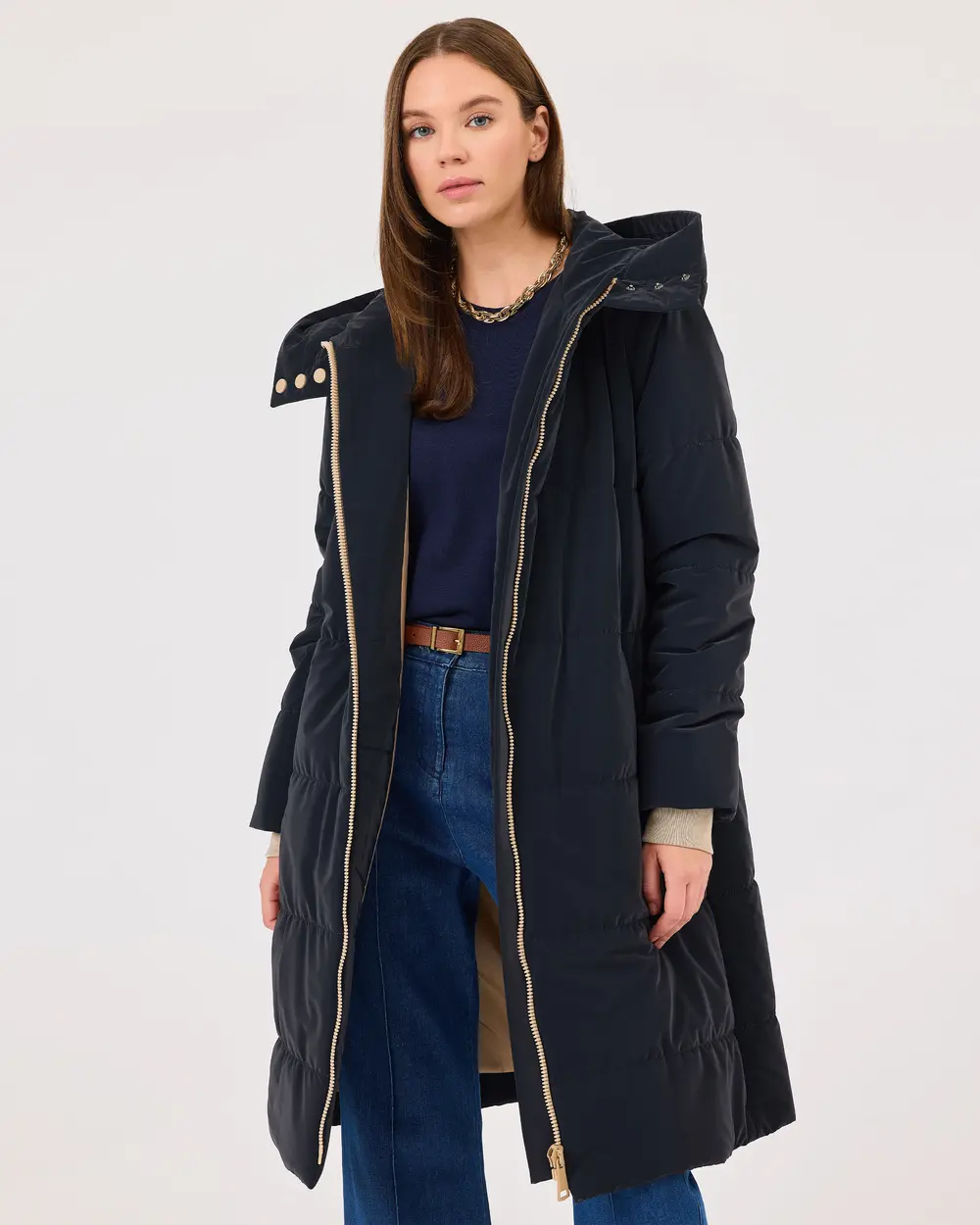 Hooded knee length coat hotsell