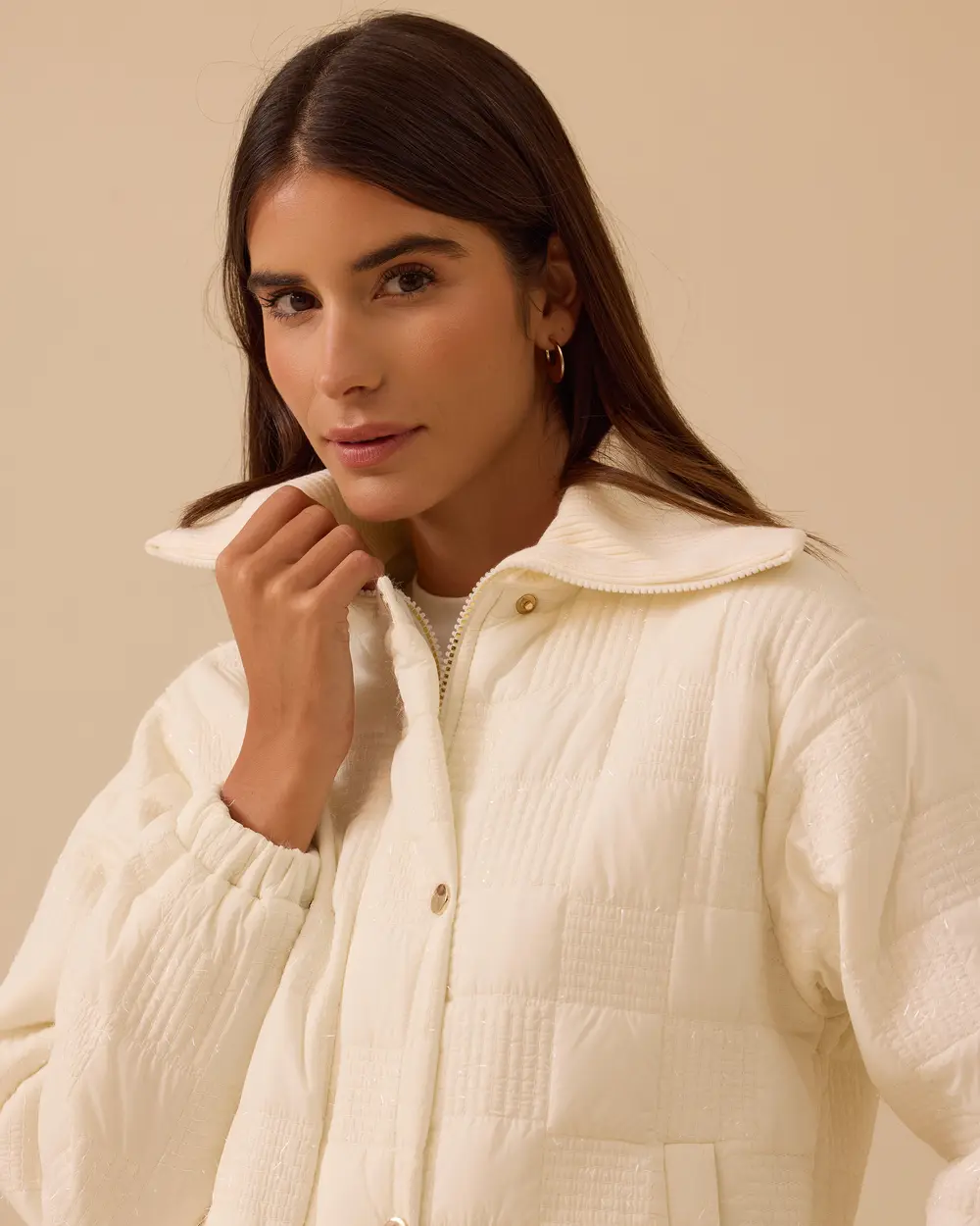 Geometrik Desenli Fermuarlı Anorak Kaban