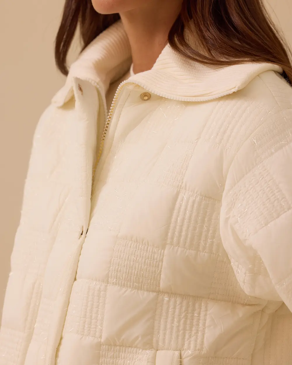 Geometrik Desenli Fermuarlı Anorak Kaban