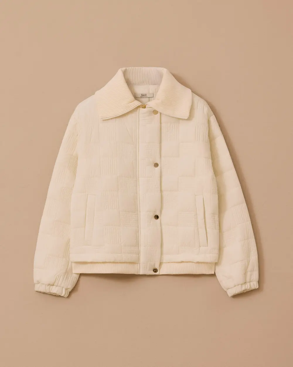 Geometrik Desenli Fermuarlı Anorak Kaban