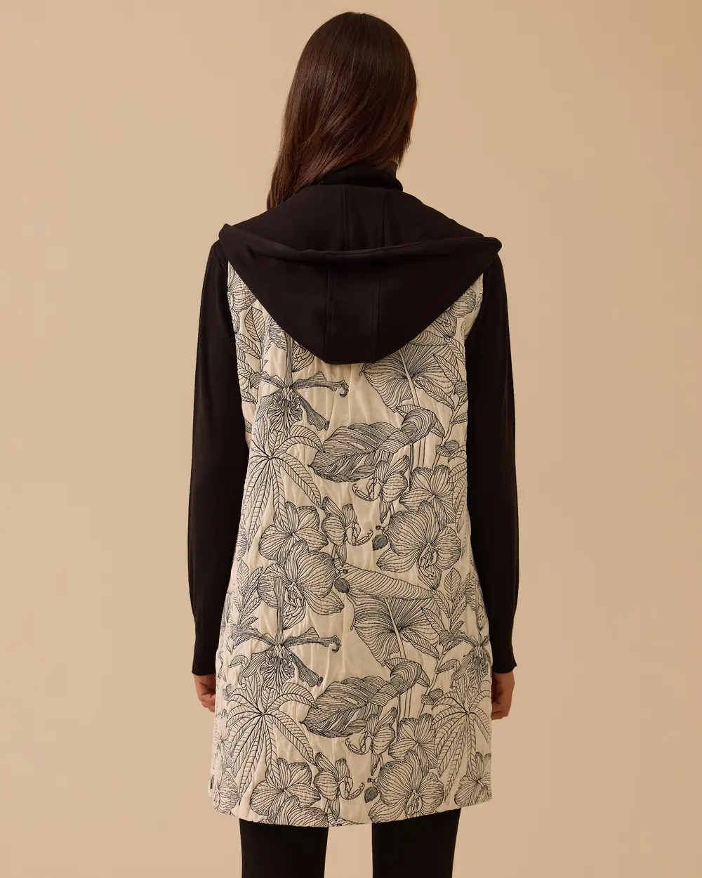 Desenli Cep Detaylı Kapüşonlu Yelek