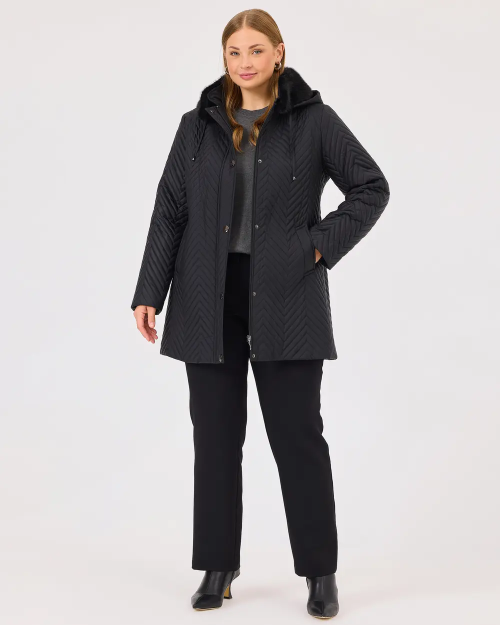 Plus Size Hooded Faux Fur Detailed Coat