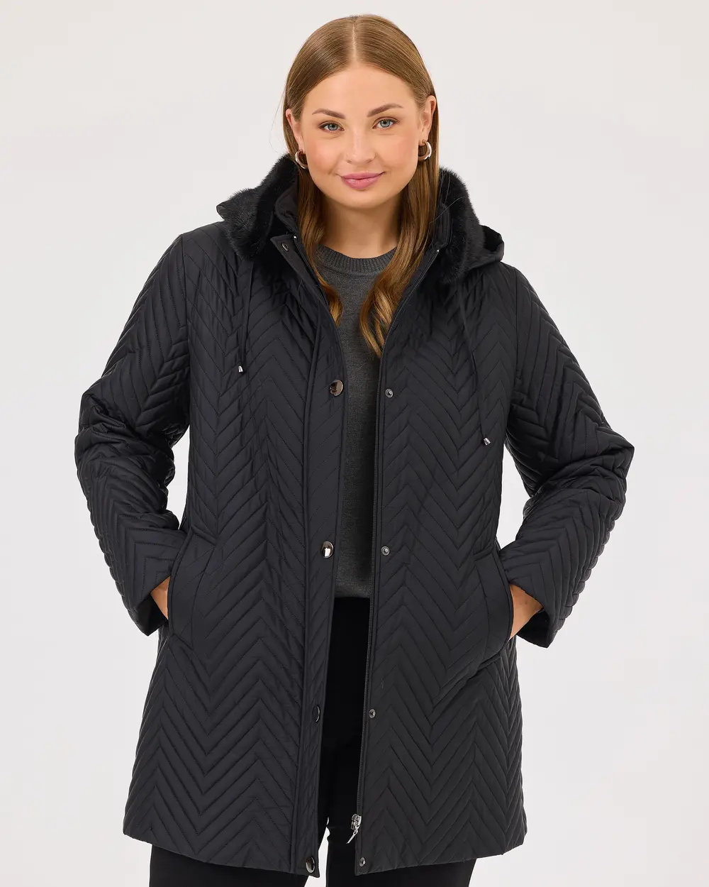 Plus Size Hooded Faux Fur Detailed Coat