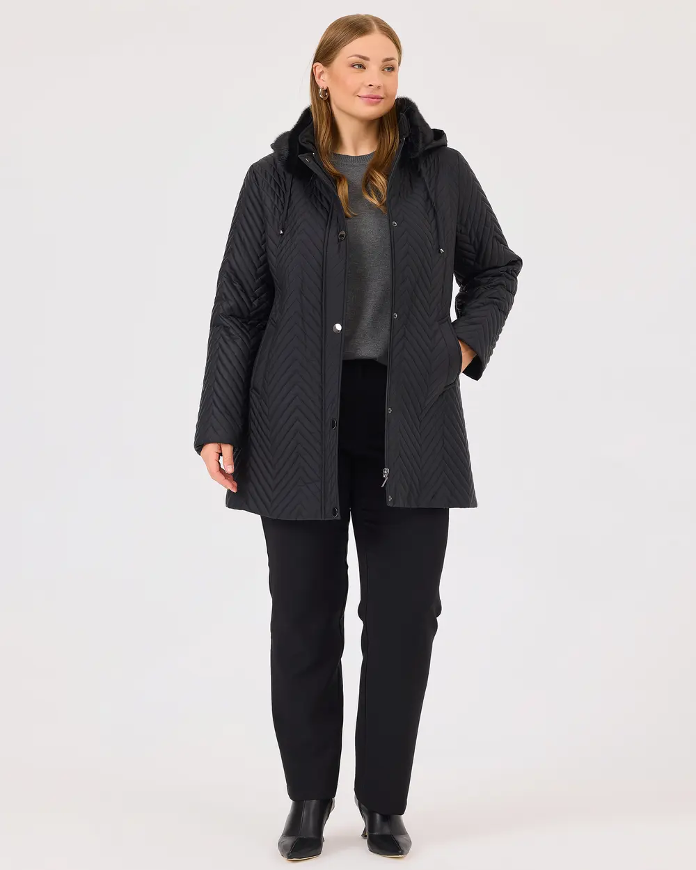 Plus Size Hooded Faux Fur Detailed Coat