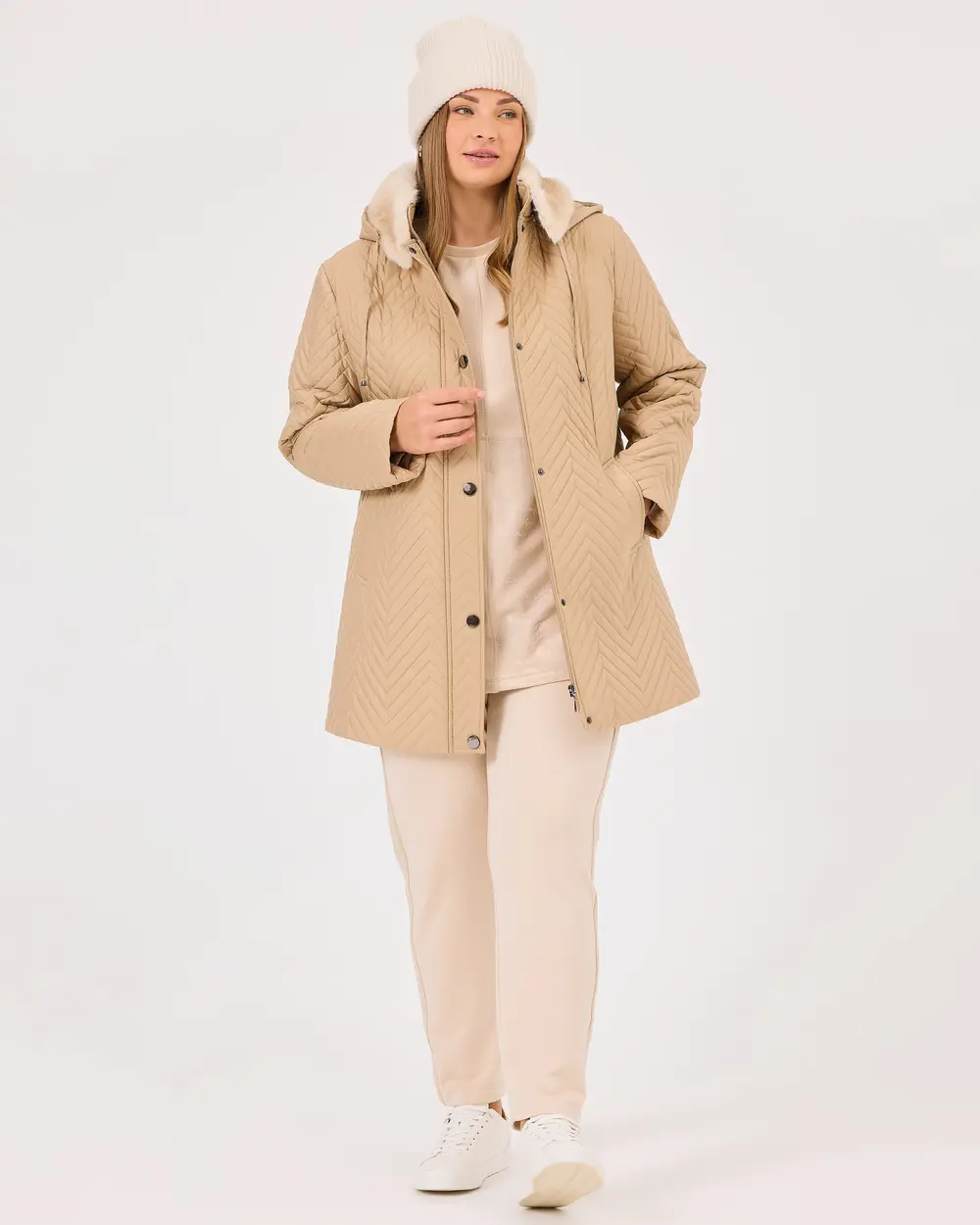 Plus Size Hooded Faux Fur Detailed Coat