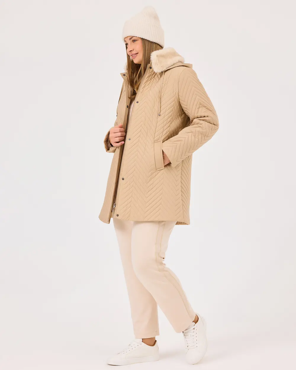 Plus Size Hooded Faux Fur Detailed Coat