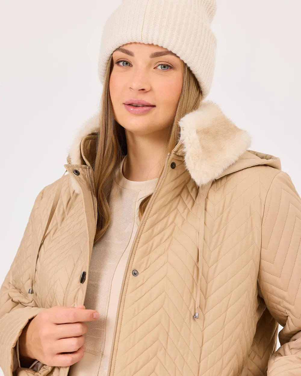 Plus Size Hooded Faux Fur Detailed Coat