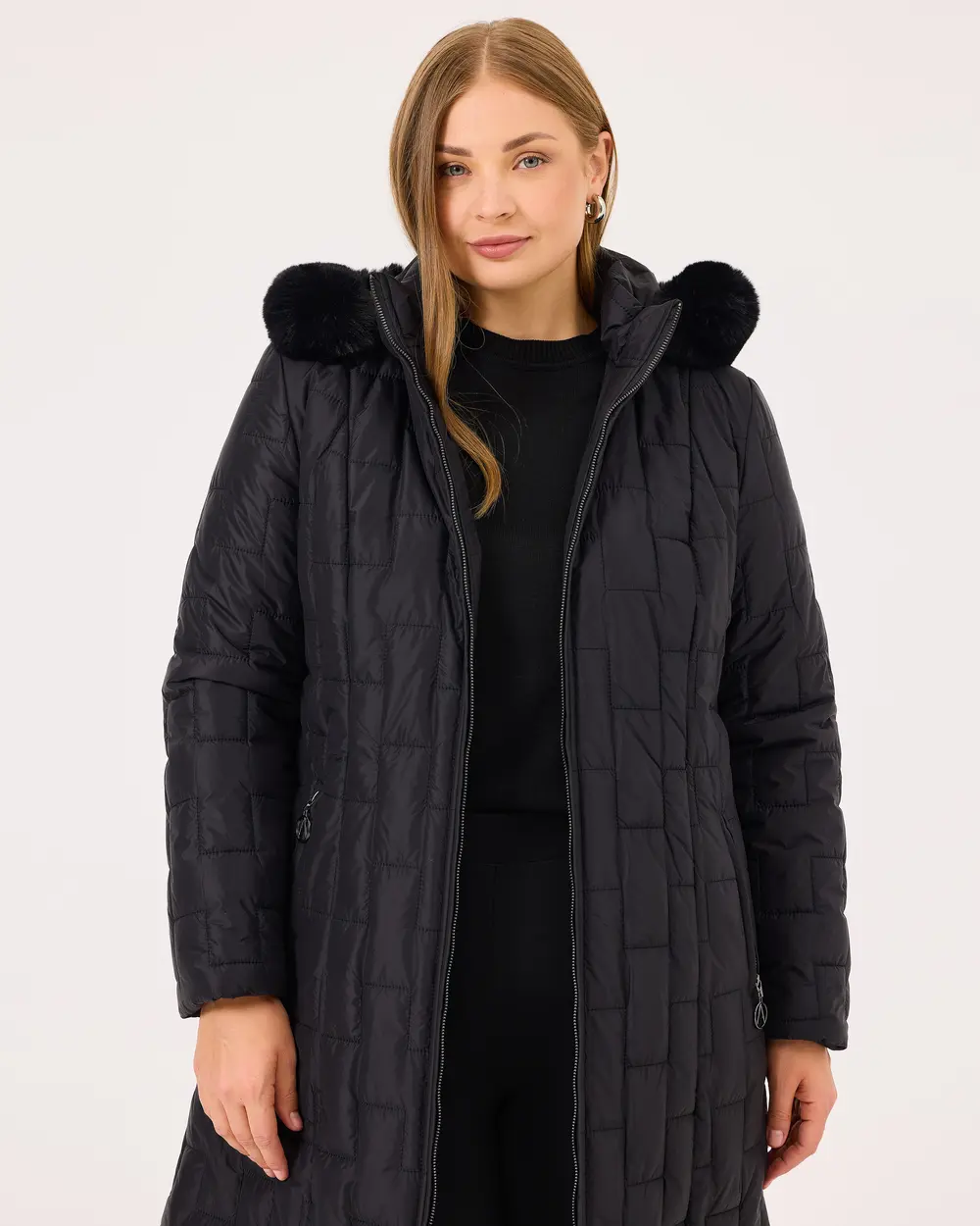 Plus Size Hooded Zippered Inflatable Coat