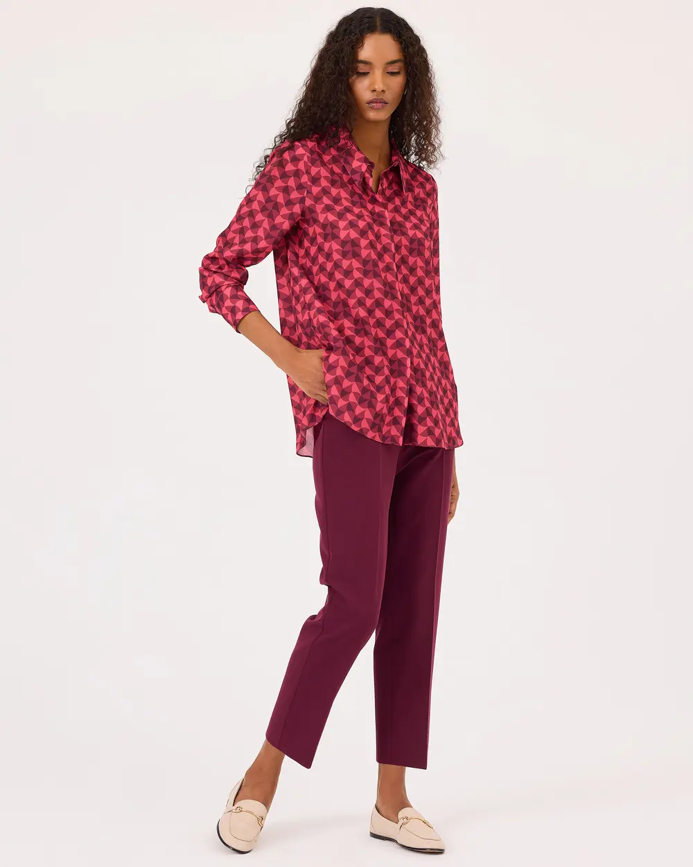 Desenli Düğme Detaylı Gömlek