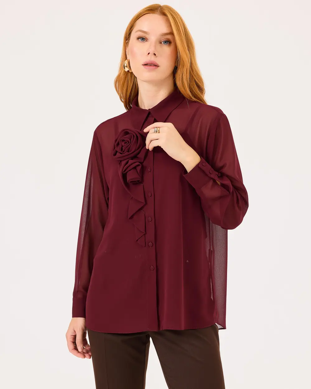 Elegant Shirt with Rose Detailed Inner Blouse