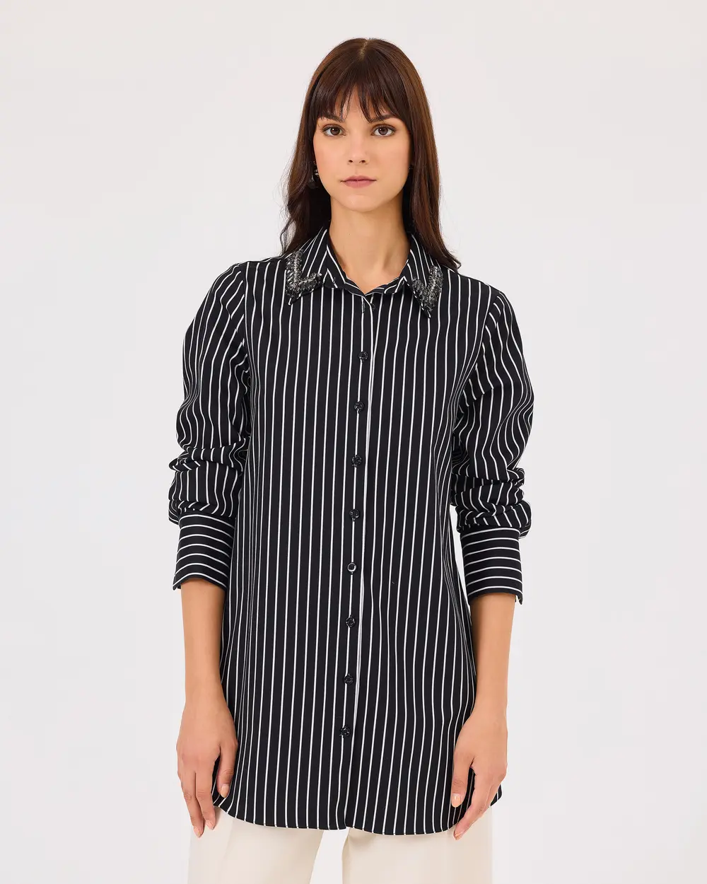 Striped Shirt with Bead Detail