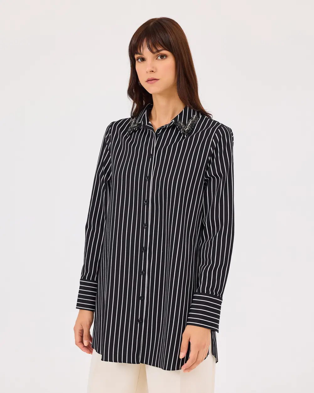 Striped Shirt with Bead Detail