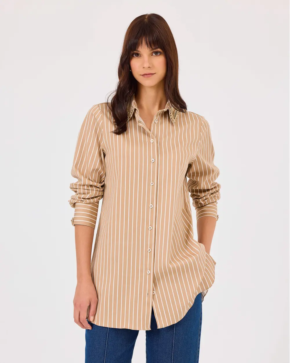 Striped Shirt with Bead Detail