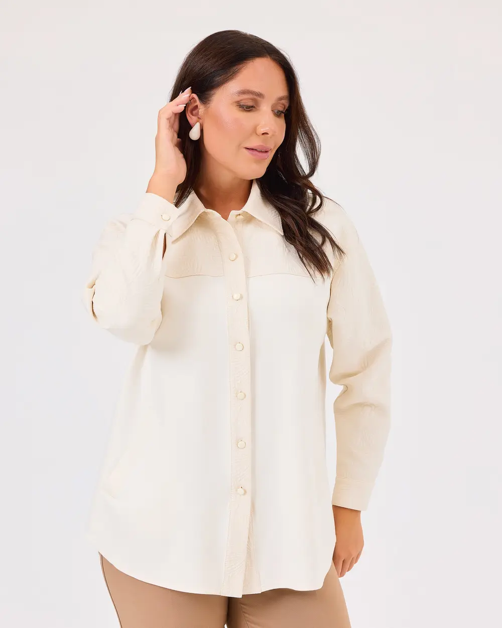 Plus Size Double Fabric Pocket Shirt