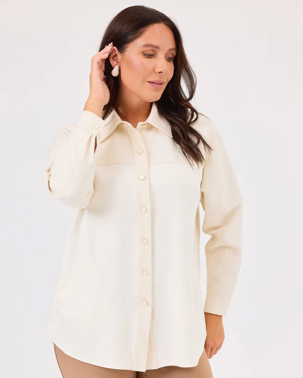 Plus Size Double Fabric Pocket Shirt