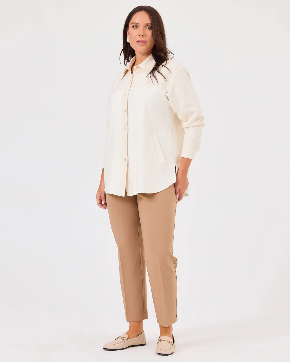 Plus Size Double Fabric Pocket Shirt