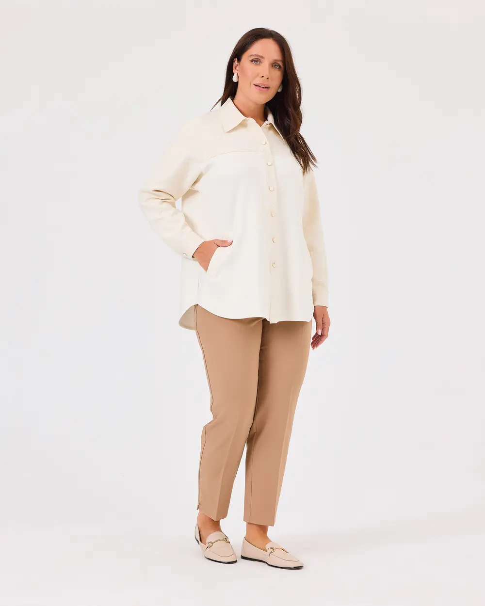 Plus Size Double Fabric Pocket Shirt